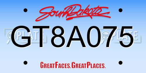 GT8A075 South Dakota License Plate