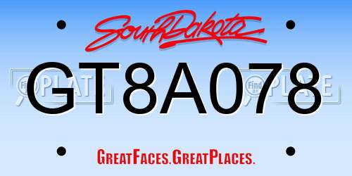 GT8A078 South Dakota License Plate