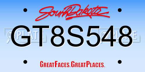GT8S548 South Dakota License Plate