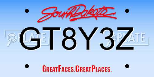 GT8Y3Z South Dakota License Plate