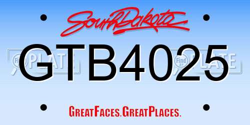 GTB4025 South Dakota License Plate
