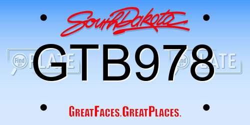 GTB978 South Dakota License Plate