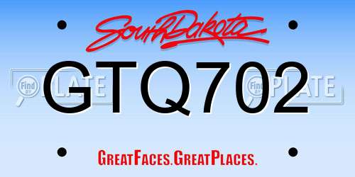 GTQ702 South Dakota License Plate