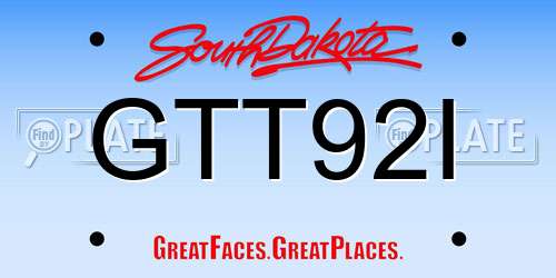 GTT92I South Dakota License Plate