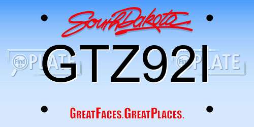 GTZ92I South Dakota License Plate
