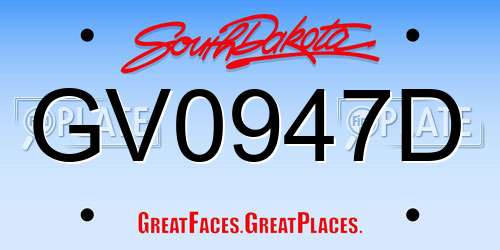 GV0947D South Dakota License Plate