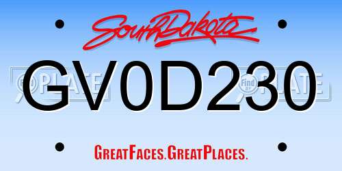 GV0D230 South Dakota License Plate