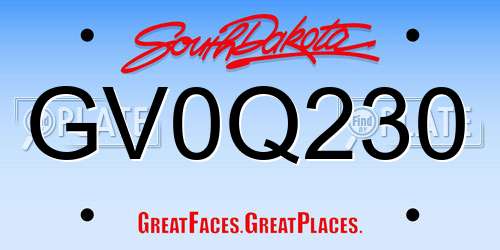 GV0Q230 South Dakota License Plate