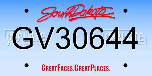 GV30644 South Dakota License Plate