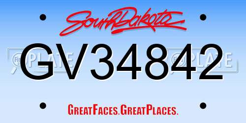GV34842 South Dakota License Plate