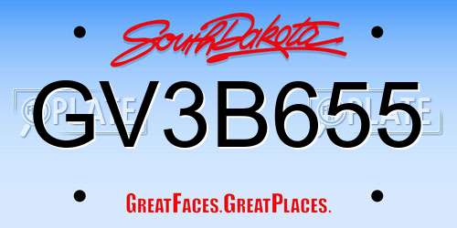 GV3B655 South Dakota License Plate