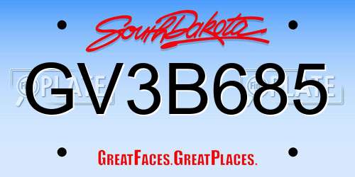 GV3B685 South Dakota License Plate