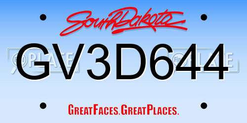 GV3D644 South Dakota License Plate