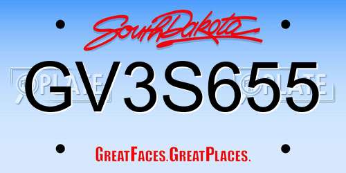 GV3S655 South Dakota License Plate