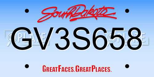 GV3S658 South Dakota License Plate