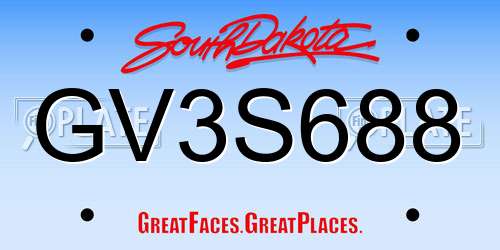 GV3S688 South Dakota License Plate