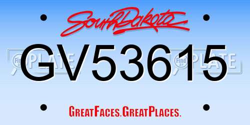 GV53615 South Dakota License Plate