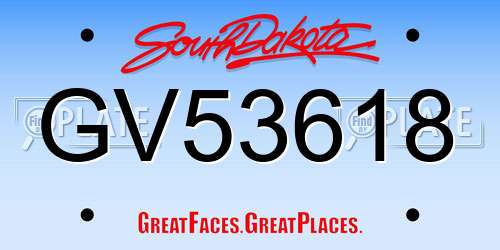 GV53618 South Dakota License Plate