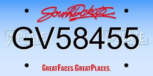 GV58455 South Dakota License Plate