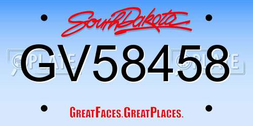 GV58458 South Dakota License Plate