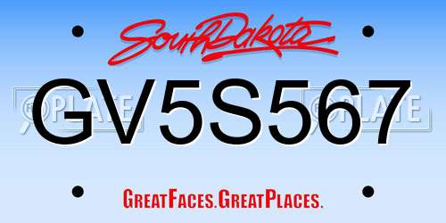 GV5S567 South Dakota License Plate