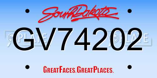 GV74202 South Dakota License Plate
