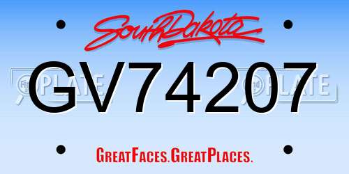 GV74207 South Dakota License Plate