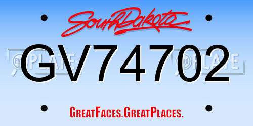 GV74702 South Dakota License Plate
