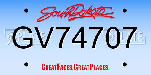 GV74707 South Dakota License Plate
