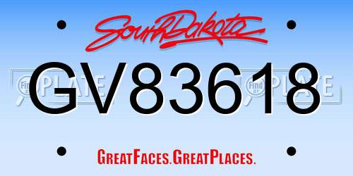 GV83618 South Dakota License Plate