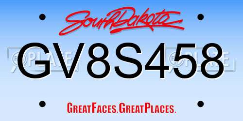 GV8S458 South Dakota License Plate