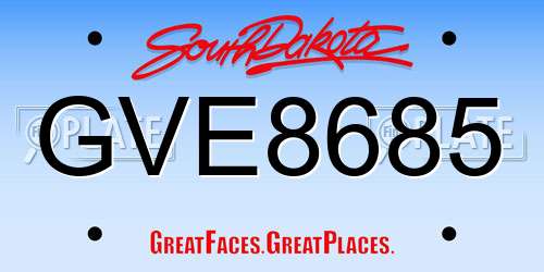 GVE8685 South Dakota License Plate