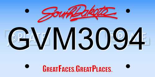 GVM3094 South Dakota License Plate