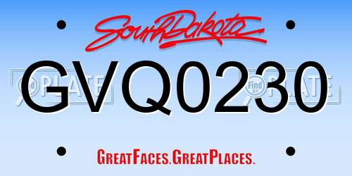 GVQ0230 South Dakota License Plate