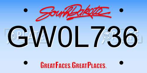 GW0L736 South Dakota License Plate