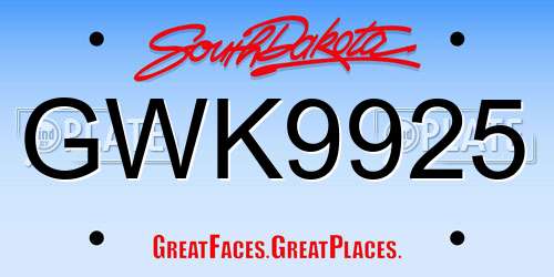 GWK9925 South Dakota License Plate