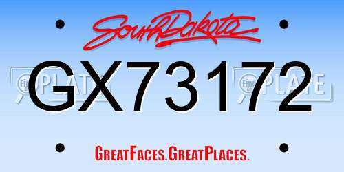 GX73172 South Dakota License Plate