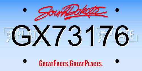 GX73176 South Dakota License Plate