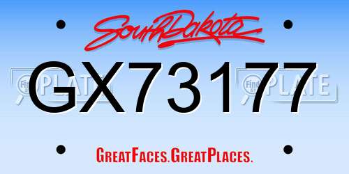 GX73177 South Dakota License Plate