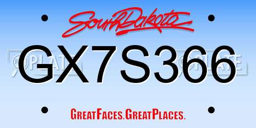 GX7S366 South Dakota License Plate