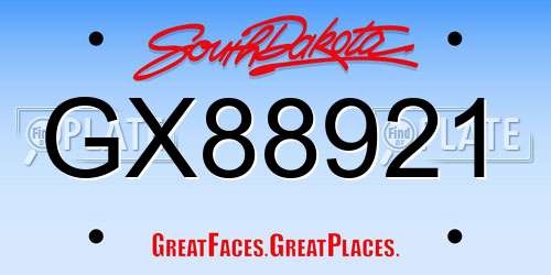 GX88921 South Dakota License Plate