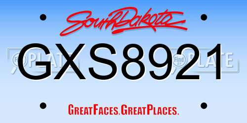 GXS8921 South Dakota License Plate