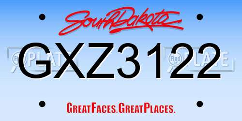 GXZ3122 South Dakota License Plate