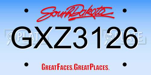 GXZ3126 South Dakota License Plate