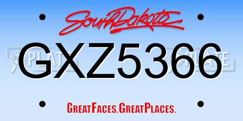 GXZ5366 South Dakota License Plate