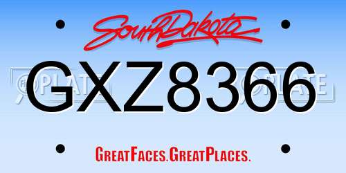 GXZ8366 South Dakota License Plate