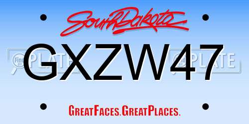 GXZW47 South Dakota License Plate