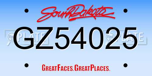 GZ54025 South Dakota License Plate