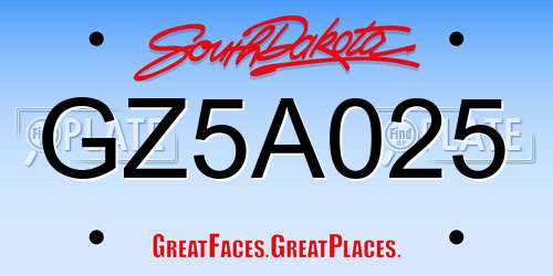 GZ5A025 South Dakota License Plate