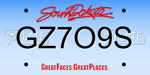 GZ7O9S South Dakota License Plate